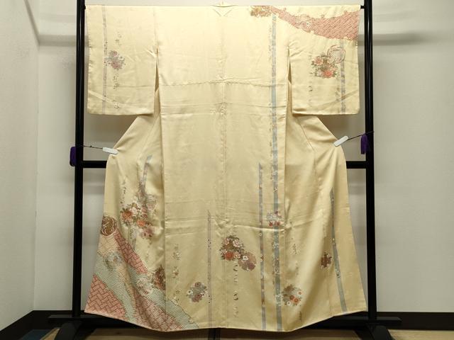 平和屋着物●訪問着 駒刺繍 絞り 雪輪花文 金銀彩 正絹 逸品 CABD9183gh