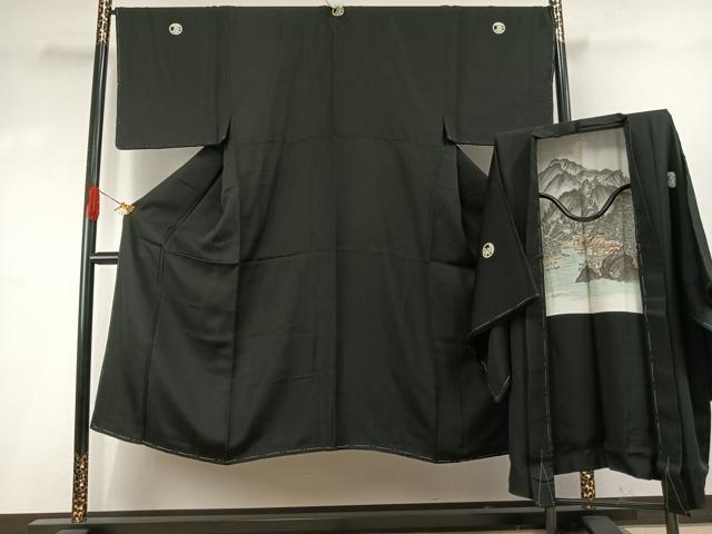 長閑やかさ屋御召しもの●成人男性 黒紋付 羽織書き割り 正絹 珠玉 AABH5036fy