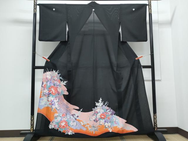 長閑やかさ屋御召しもの＊夏物 黒留袖 絽 クジャク花文 銀彩 洗える御召しもの CABH3835th