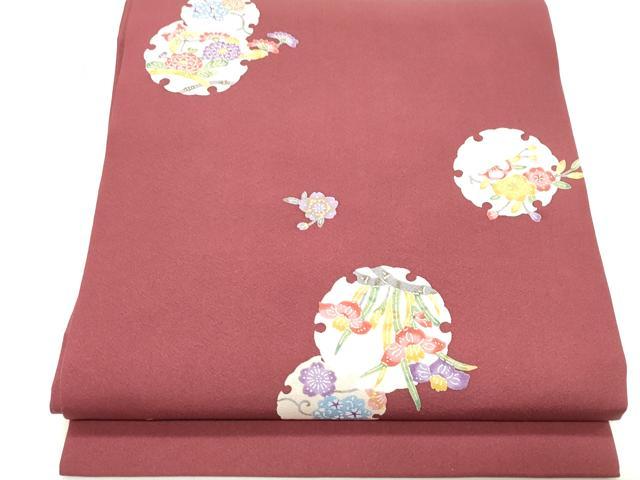 平和屋着物●九寸開き名古屋帯 型染め 雪輪花文 正絹 逸品 CABF0044vf|平和屋