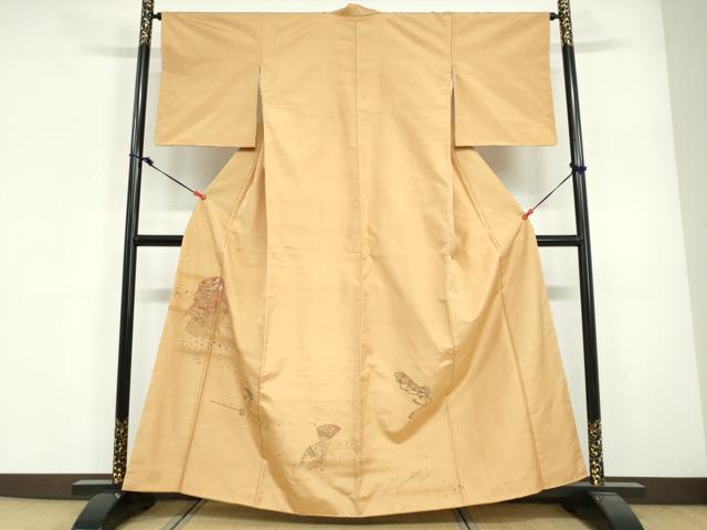 長閑やかさ屋お召しもの●京の名家・菱屋六右ェ門 紬 色留短い訪問着 紬地 能 金彩 正絹 珠玉 未当て嵌める DABG2140ud