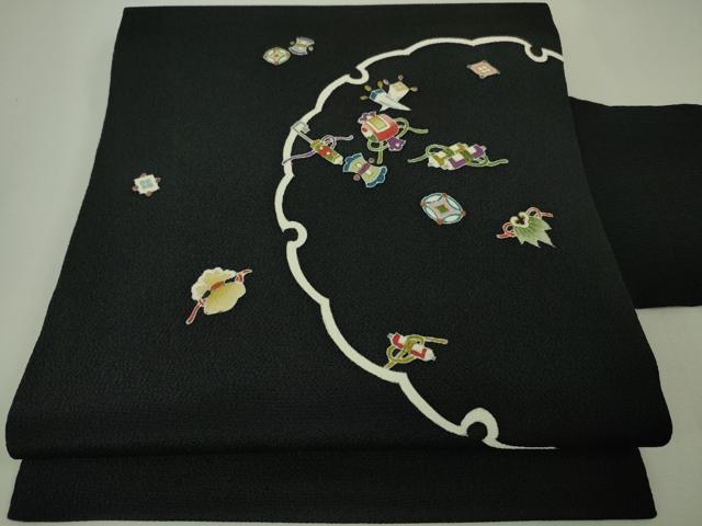 平和屋着物□極上 九寸開き名古屋帯 刺繍 貝 金彩 鬼しぼ縮緬 逸品