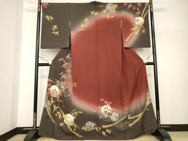 平和屋着物●訪問着　雪輪花文　暈し染め　正絹　逸品　AABH7014ck｜平和屋