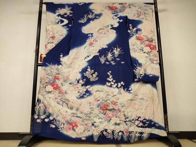 長閑やかさ屋御召しもの＊夏物 振袖 絽 見晴らし顕花植物文 金彩 正絹 珠玉 AABI7825jd