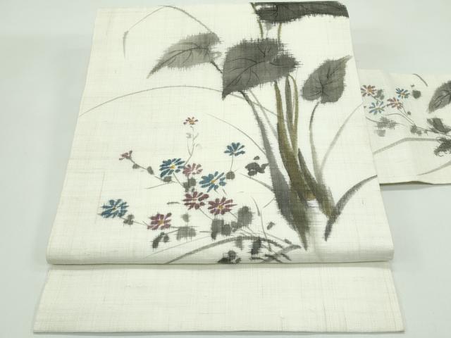 長閑やかさ屋御召しもの＊夏物 九寸名古屋帯 顕花植物文 麻 珠玉 CABG7293rv