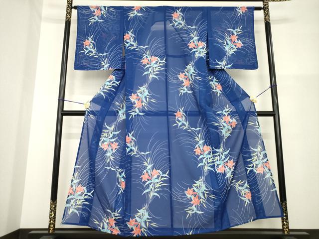 長閑やかさ屋御召しもの＊夏物 小紋 絽 被子植物文 洗える御召しもの AABG9668ck