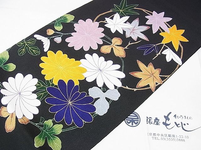 扇面模様　ろうけつ染め作家　縮緬名古屋帯 扇面模様 ろうけつ染め作家 縮緬名古屋帯