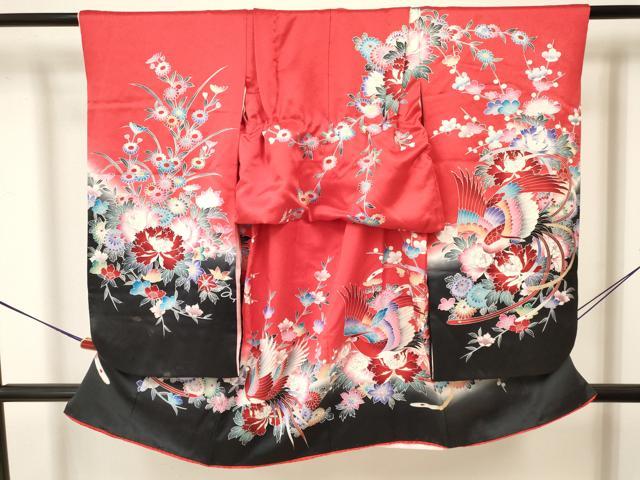 平和屋着物[]七五三　女の子　７歳　祝着　四つ身　襦袢付き　鳳凰花文　暈し染め　銀彩　逸品　DAAY3277ma｜平和屋
