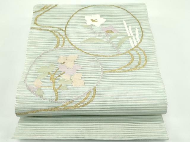 長閑やかさ屋お召しもの＊夏物 八寸名古屋帯 絽綴れ 水筋顕花植物丸文 金糸 正絹 珠玉 CABG7303rv