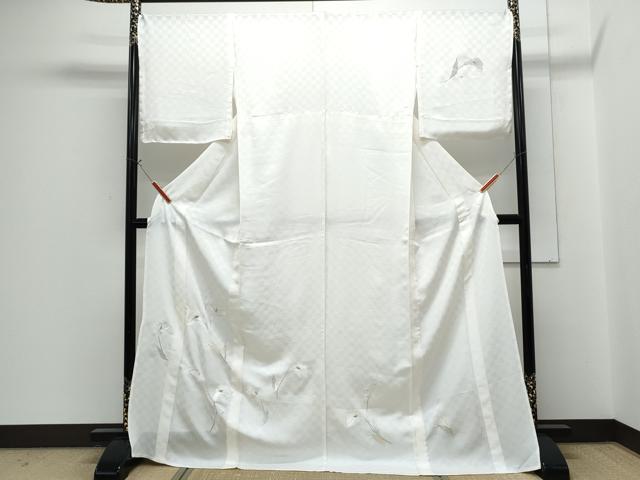 長閑やかさ屋御召しもの＊夏物 短い訪問着 総刺しゅう 市松紋紗 百合 金糸 ロング丈 正絹 珠玉 CABG8708th
