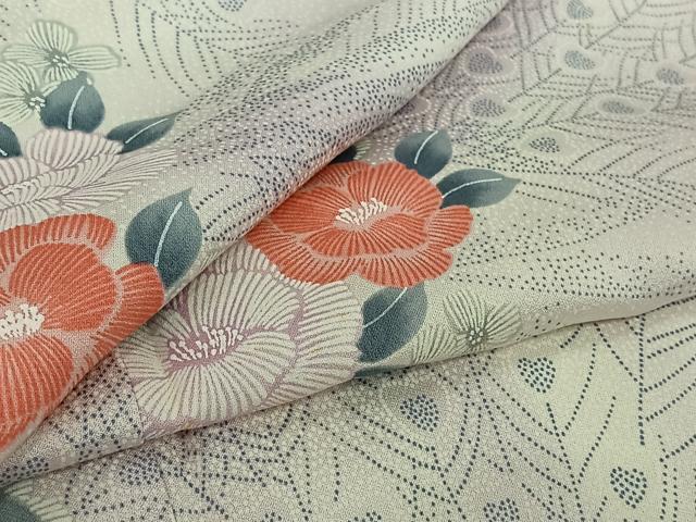 平和屋着物▽上質な小紋　単衣　草花文　暈し染め　正絹　逸品　AABI4606jh｜平和屋