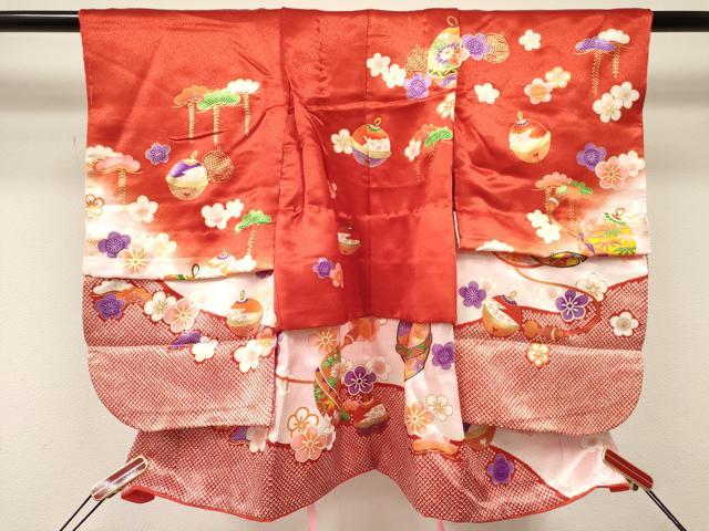 平和屋着物[]七五三　女の子　３歳　祝着　三つ身　襦袢付き　鈴花文　暈し染め　金彩　DABE7032ma｜平和屋