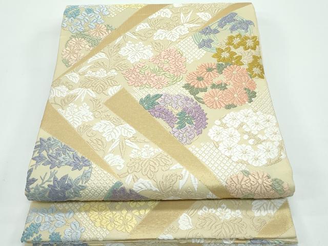 平和屋着物●極上　六通柄袋帯　唐織　吉祥裂取花文　金糸　逸品　CZAA4803s6｜平和屋