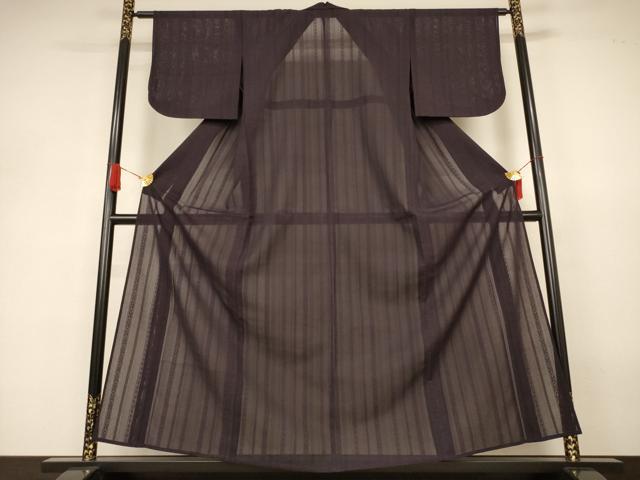 長閑やかさ屋御召しもの＊夏物 色無地 絽 縞紋紗 黒紅色 正絹 珠玉 AABJ3308jd