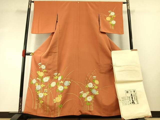 平和屋着物●銀座 志ま亀 訪問着 草花文 金彩 たとう紙付き 正絹 逸品 AABH4913fy|平和屋
