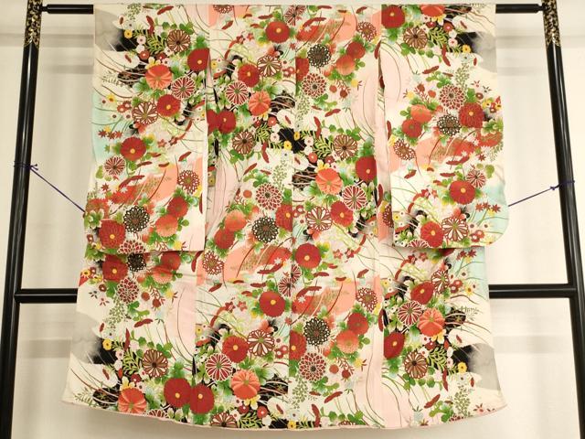 長閑やかさ屋お召しもの[]七五三 御姉さん 5歳 祝着 四つ身 顕花植物文 暈し染め 金彩 正絹 珠玉 AABG3351ja