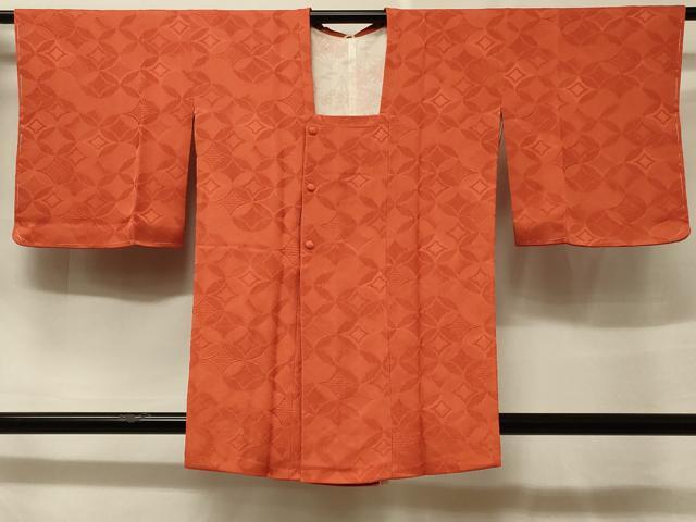 平和屋着物＃道行コート 色無地 七宝地紋 緋色 正絹 逸品 未使用 CABF1415in
