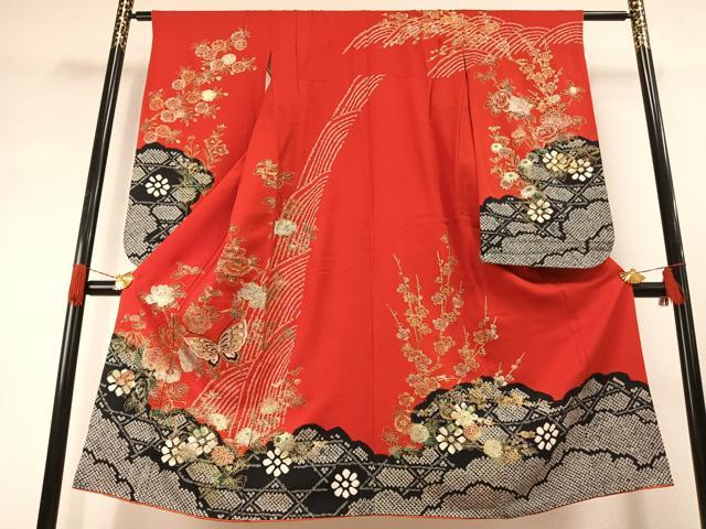 長閑やかさ屋御召しもの[]七五三 うしろ帯 ７歳 小振袖 二尺袖 祝着 絞り 花蝶文 現ナマ彩 正絹 珠玉 AABG4383fy