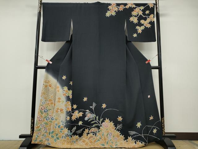 長閑やかさ屋御召しもの●短い訪問着 絵書き物 ろうけつ染め 顕花植物文 暈し染め 鬼しぼクレープ 正絹 珠玉 CABH2800ut