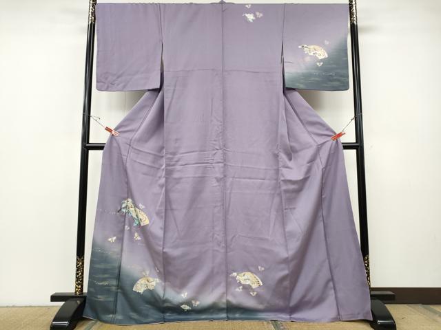 平和屋着物●訪問着　地紙花蝶文　暈し染め　金銀彩　ロング丈　正絹　逸品　CABH9602ut｜平和屋