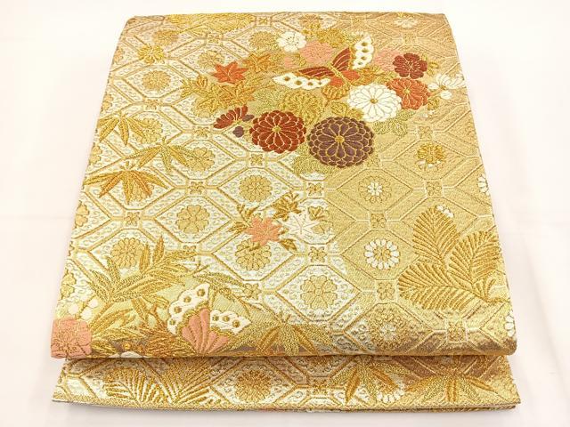 M257 夏帯　花模様　蝶々　唐織　絽　六通　正絹　袋帯 M257 夏帯 花模様 蝶々 唐織 絽 六通 正絹 袋帯