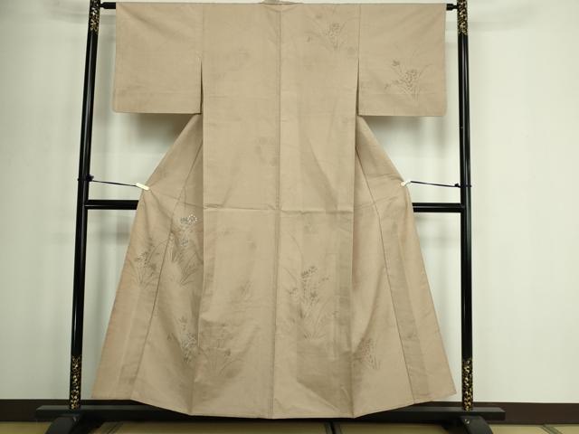 長閑やかさ屋御召しもの▽短い訪問着 単衣 紬地 刺しゅう 顕花植物文 正絹 珠玉 DABF8915sf