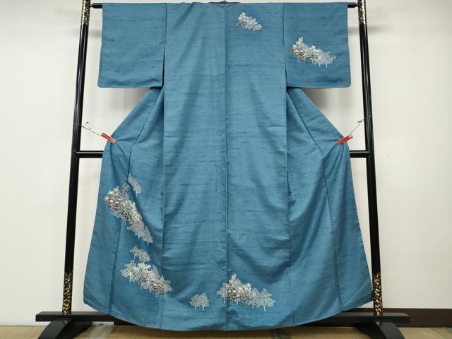 平和屋着物●訪問着 友禅 紬地 草花文 正絹 逸品 CABD0272ut|平和屋