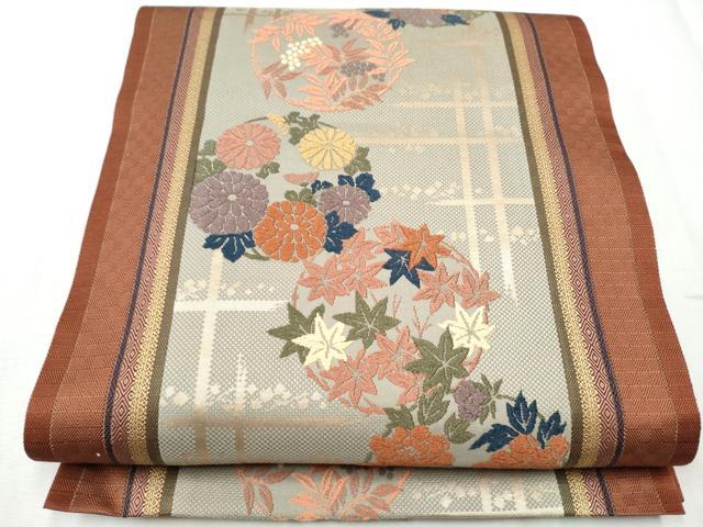平和屋着物●両面　六通柄袋帯　唐織　草花丸文　金糸　正絹　逸品　CABD0521hy｜平和屋