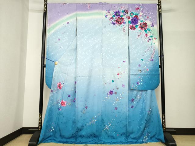 長閑やかさ屋御召しもの●分野的友禅絵描き 千地泰弘 振袖 舞花文 金彩 ロング丈 正絹 珠玉 AABH7084ck