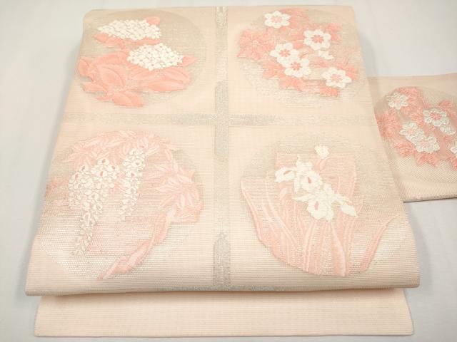 長閑やかさ屋御召しもの＊夏物 九寸名古屋帯 唐織 花丸文 正絹 珠玉 未当て嵌める CABG3479tx