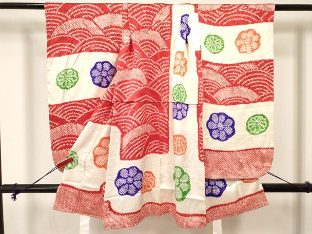 長閑やかさ屋御召しもの[]七五三 お嬢さん ３歳 祝着 参身 絞り 舞花文 珠玉 DABE7043ma