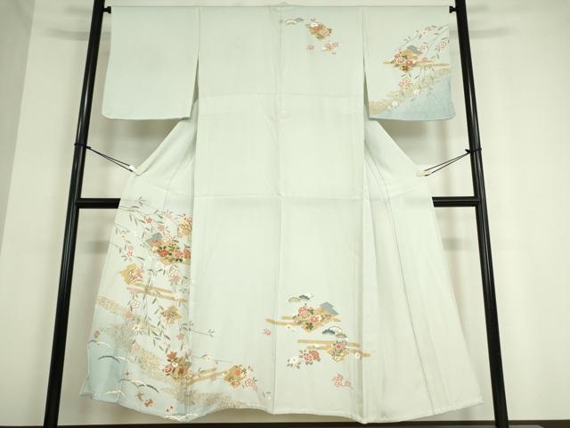 平和屋着物▽訪問着 単衣 雪うさぎ松葉文 金彩 正絹 逸品 DAAT9953az