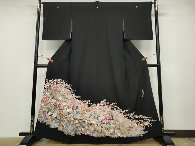 長閑やかさ屋御召しもの●晴れ晴れしい黒留袖 友禅 絵描き物 光悦寺 正絹 珠玉 CABD7282ut