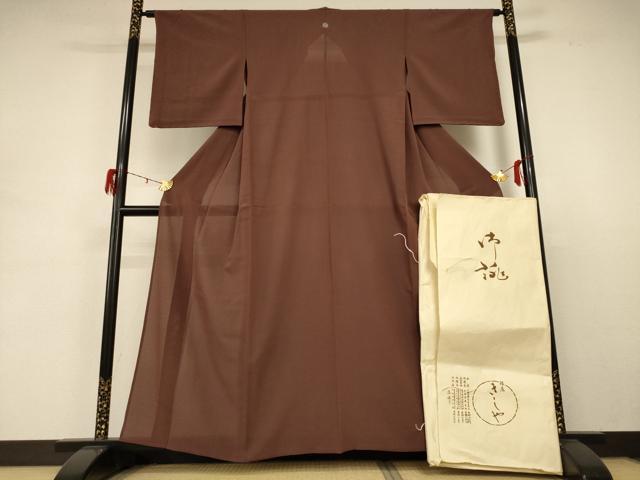 平和屋着物*夏物 銀座きしや 色無地 絽縮緬 茶褐色 たとう紙付き 正絹 逸品 AABD4538jd|平和屋