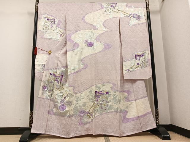 平和屋着物●豪華振袖　駒刺繍　絞り　御所車花文　銀彩　やまと誂製　正絹　逸品　AABG6485ph｜平和屋