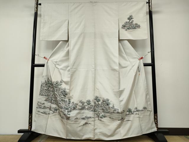 長閑やかさ屋御召しもの●京友禅のはやりっ子・頼田勉 臈纈染手描友禅 短い訪問着 発祥地大島紬 墨付き 白大島 等持院運動場 正絹 珠玉 CABD0273ut