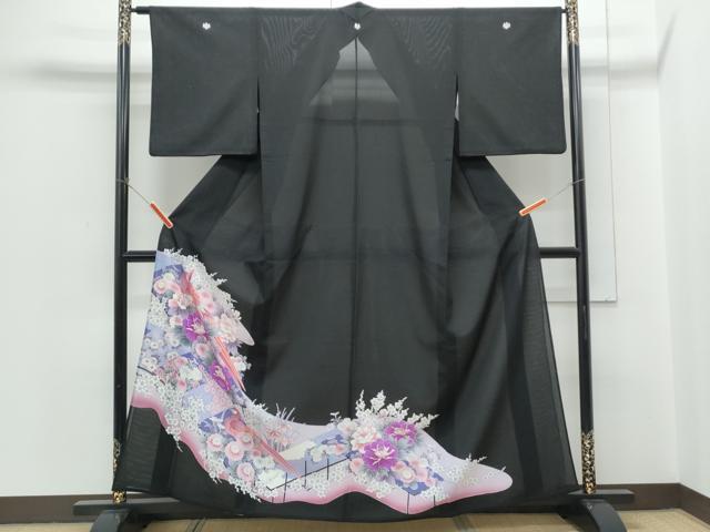 長閑やかさ屋御召しもの＊夏物 黒留袖 絽 尾長鳥花文 洗える御召しもの CABH3885th