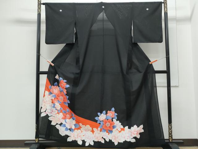 長閑やかさ屋御召しもの＊夏物 黒留袖 絽 被子植物文 洗える御召しもの CABH3886th