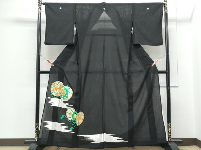 長閑やかさ屋御召しもの＊夏物 黒留袖 絽 駒刺しゅう 鼓花文 洗える御召しもの CABH3887th