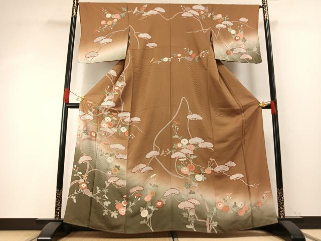 平和屋着物●訪問着 枝花文 暈し染め 金彩 正絹 逸品 AABH4926fy