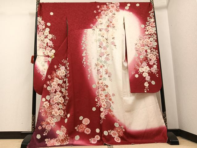 長閑やかさ屋御召しもの●晴れ晴れしい振袖 被子植物文 暈し染め ロング丈 正絹 珠玉 AABH9636ph