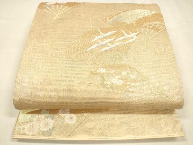 長閑やかさ屋御召しもの＊夏物 六通柄袋帯 扇子飛鶴花文 現ナマ糸 正絹 珠玉 DABE6127糎