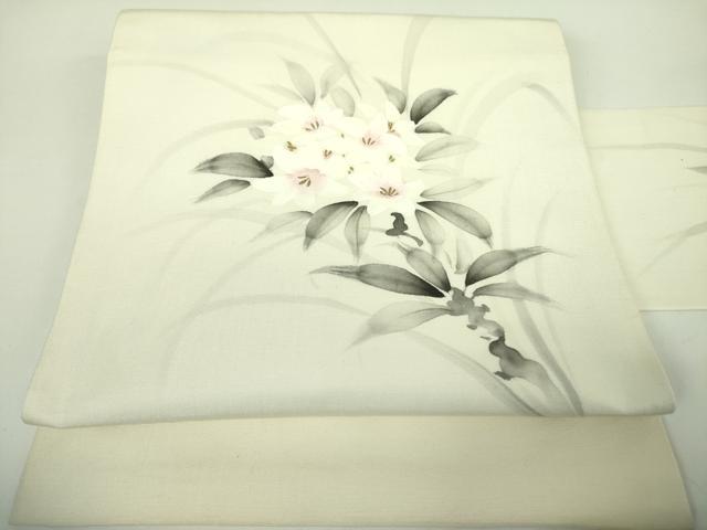 長閑やかさ屋お召しもの●塩瀬 九寸名古屋帯 墨付き 顕花植物 金彩 正絹 珠玉 DABB7710op
