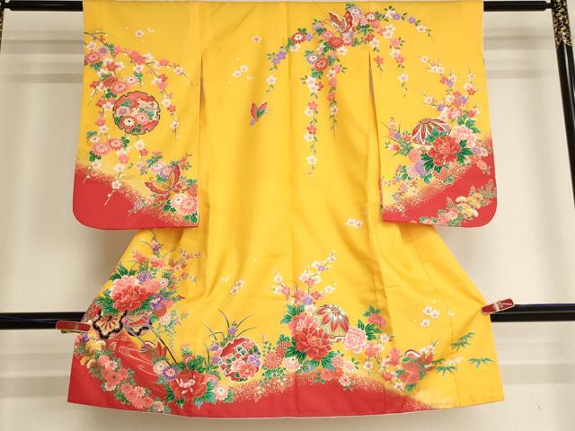 長閑やかさ屋御召しもの[]七五三 お嬢さん ３歳 祝着 参身 割れ易い文 暈し染め 金彩 AABI2755ja