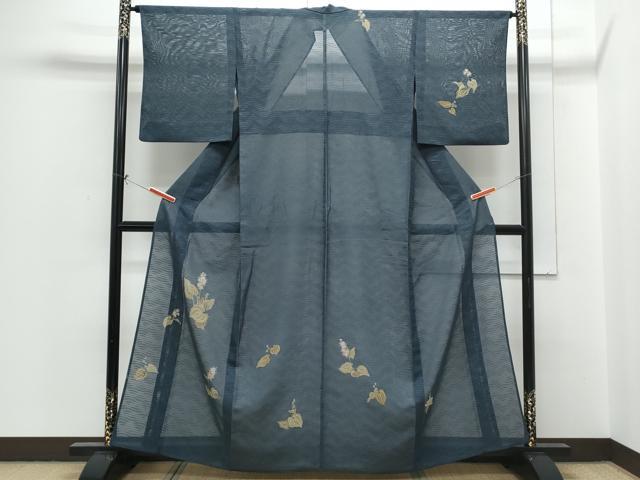 長閑やかさ屋御召しもの＊夏物 短い訪問着 横段紋紗 顕花植物文 正絹 珠玉 CABH3910th