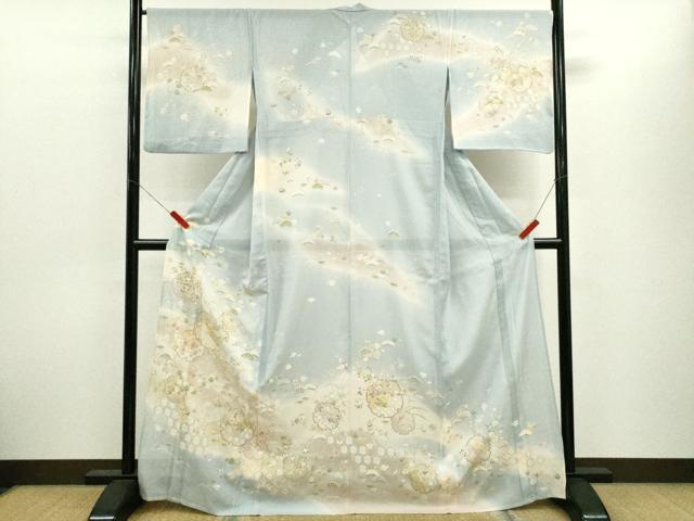 長閑やかさ屋御召しもの＊夏物 短い訪問着 絽 松竹梅雪輪重ね顕花植物文 暈し染め 金彩 正絹 珠玉 CABH7675ze