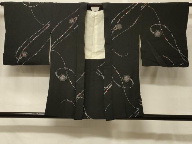 平和屋着物＃羽織　枝花文　黒地　正絹　逸品　CABG8089in｜平和屋