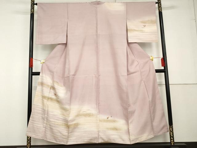 平和屋着物●訪問着　紬地　刺繍　吹き寄せ花文　金糸　金彩　正絹　逸品　AABG3548cs｜平和屋