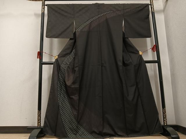 長閑やかさ屋御召しもの●発祥地大島紬 短い訪問着 刺しゅう 刺し子 青海波 正絹 珠玉 未当て嵌める AABI7379ph