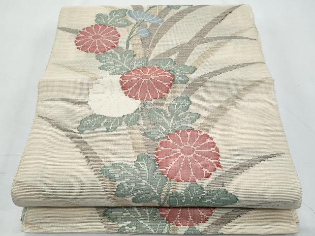 長閑やかさ屋御召しもの＊夏物 八寸名古屋帯 枝菊文 正絹 珠玉 CABH8049fb
